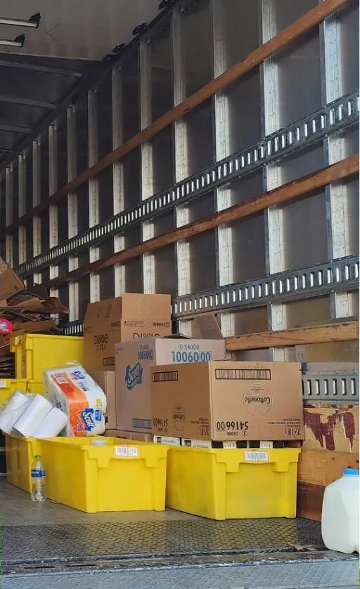 Pallets and crates of food ready for a giveaway